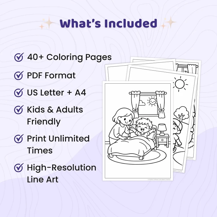 40+ Mom and Kids Daily Life Coloring Pages – Family Routine & Mother Child Activity Scenes