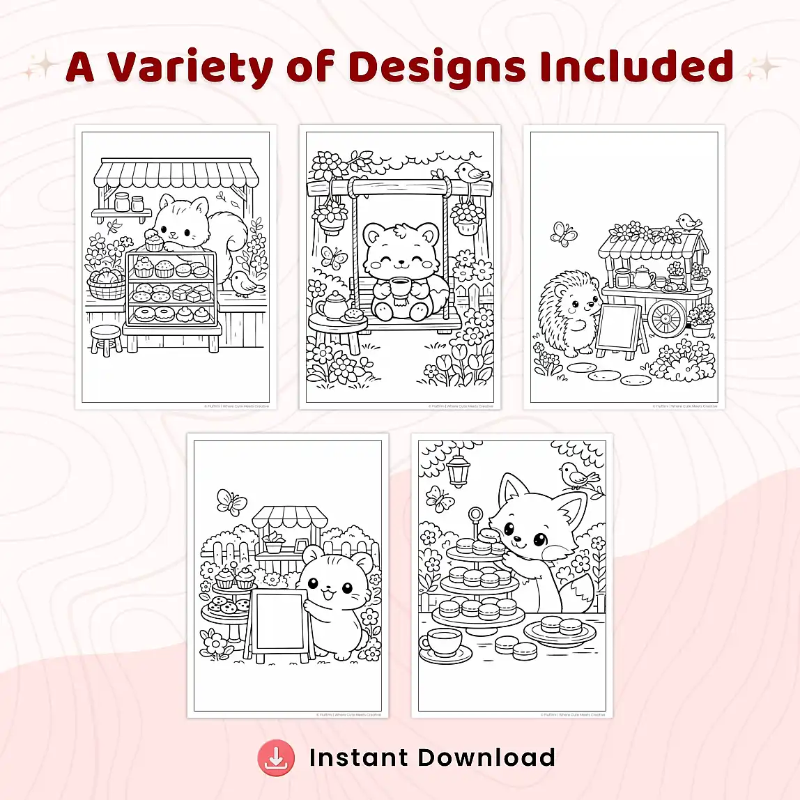 30+ Garden Cafe Animals Coloring Pages – Cozy Tea Party & Bakery Animal Scenes