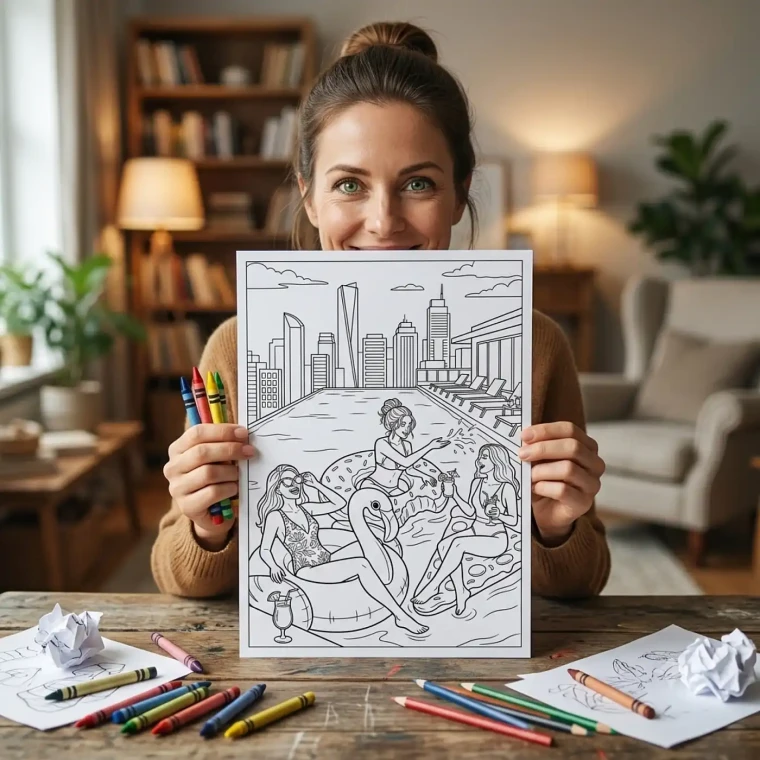 Freebie Pool Fun Coloring Pages for Adults
