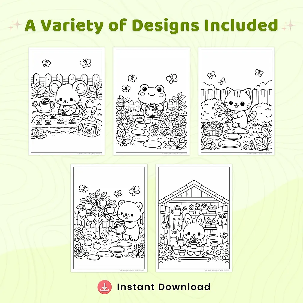 45+ Cozy Garden Life Coloring Pages, Spring Cottage Animal Garden Scenes, Printable Garden Coloring Book PDF