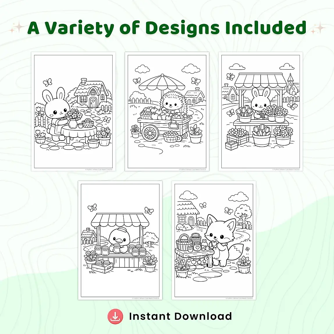 35+ Cute Spring Village Streets Coloring Pages – Animal Town Market & Countryside Life Scenes