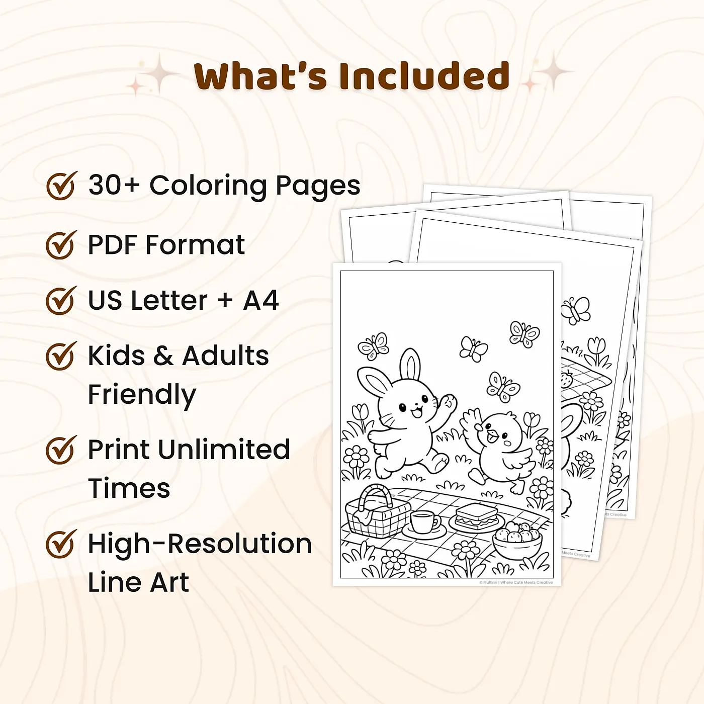 30+ Spring Picnic Friends Coloring Pages, Cute Animal Picnic & Meadow Coloring Book PDF