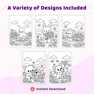 35+ Spring Meadow Adventures Coloring Pages, Cute Animals & Flower Field Scenes Printable Spring Nature PDF