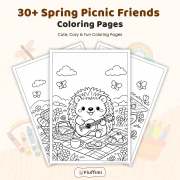 30+ Spring Picnic Friends Coloring Pages, Cute Animal Picnic & Meadow Coloring Book PDF
