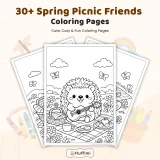30+ Spring Picnic Friends Coloring Pages, Cute Animal Picnic & Meadow Coloring Book PDF