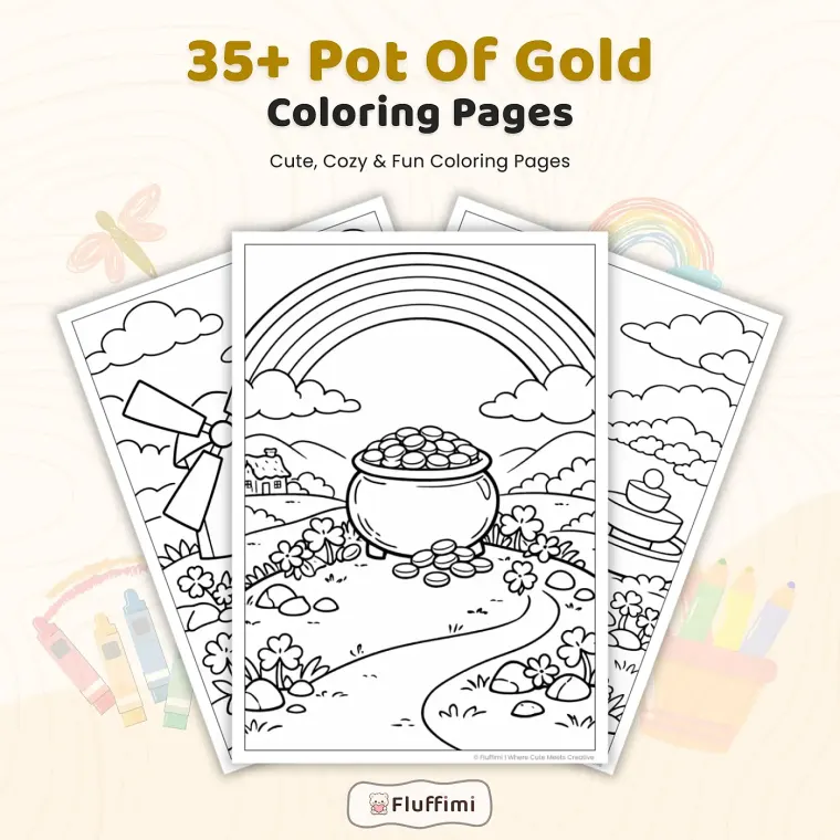 35+ Pot of Gold Coloring Pages – St. Patrick’s Day Rainbow & Lucky Gold Scene Coloring Sheets