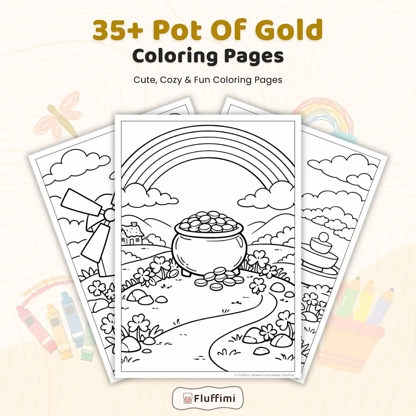 35+ Pot of Gold Coloring Pages – St. Patrick’s Day Rainbow & Lucky Gold Scene Coloring Sheets