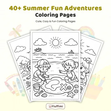 40+ Summer Fun Adventures Coloring Pages, Kids Beach and Vacation Activities Coloring Book PDF