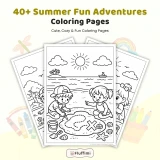 40+ Summer Fun Adventures Coloring Pages, Kids Beach and Vacation Activities Coloring Book PDF