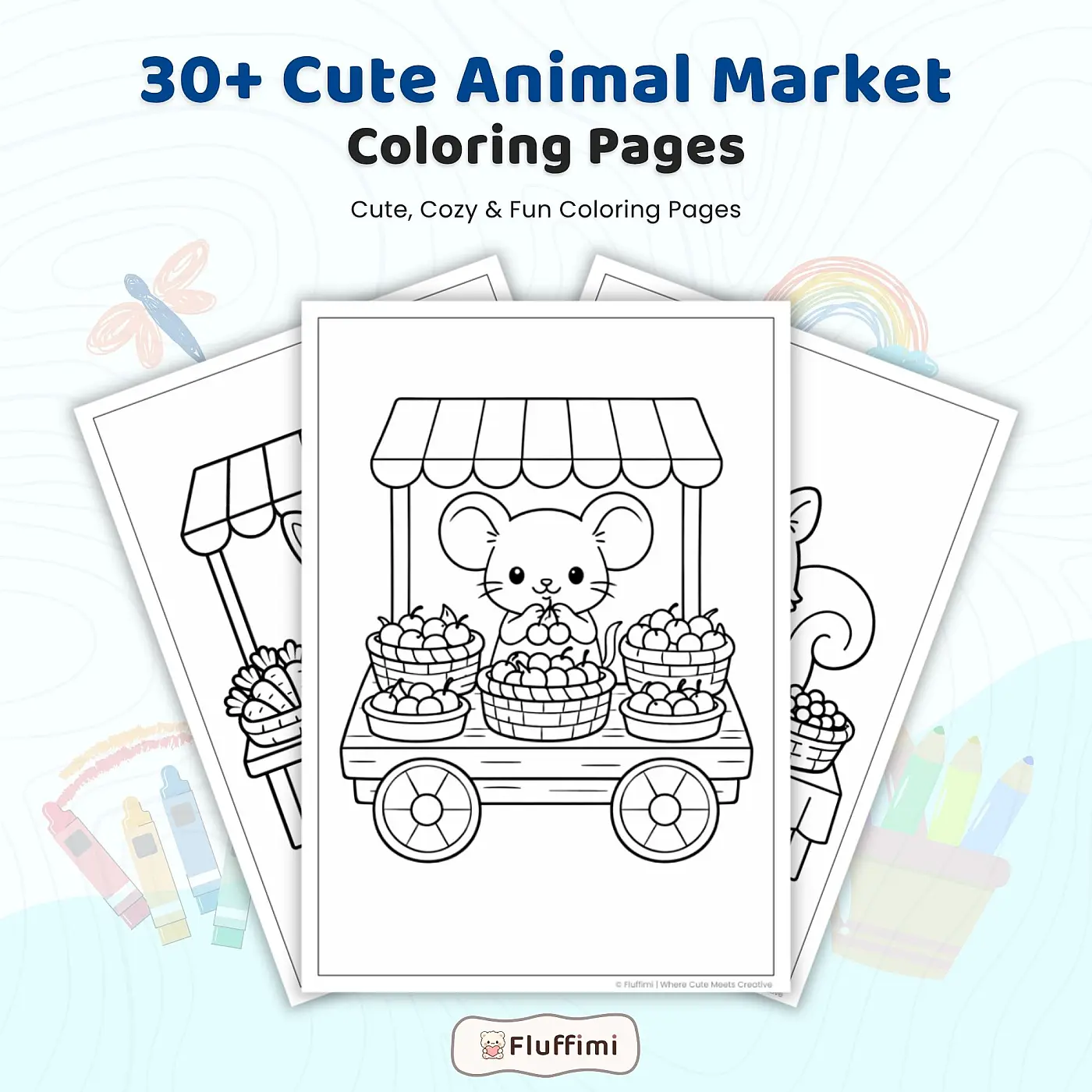 30+ Cute Animal Market Coloring Pages – Kawaii Shop, Bakery & Farmers Market Scenes