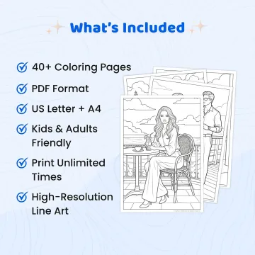40+ Beach Fashion Coloring Pages Bundle – Summer Vacation & Coastal Fashion Designs