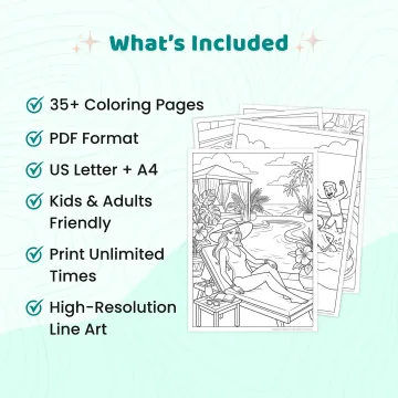 Freebie Pool Fun Coloring Pages for Adults