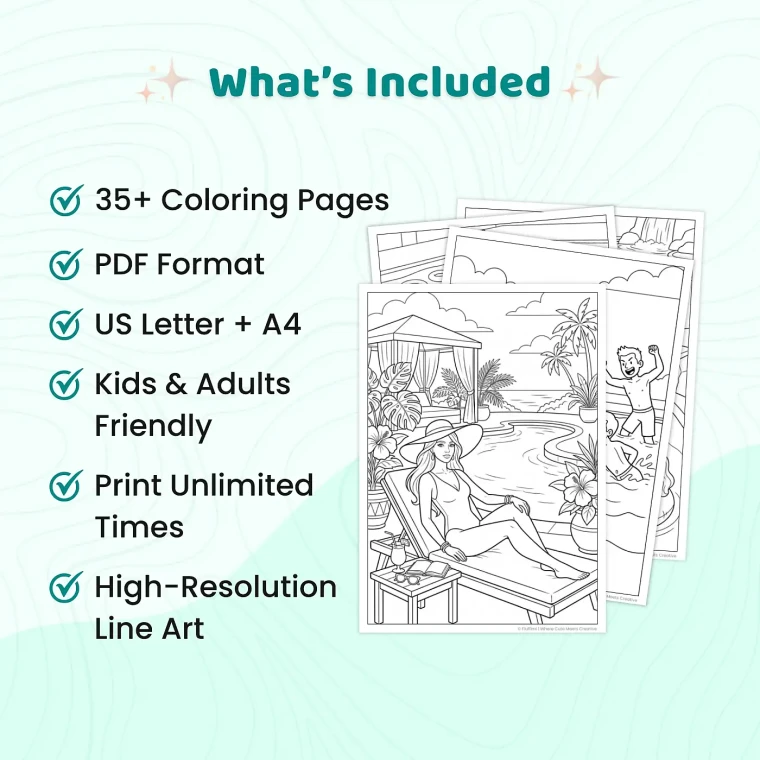 Freebie Pool Fun Coloring Pages for Adults
