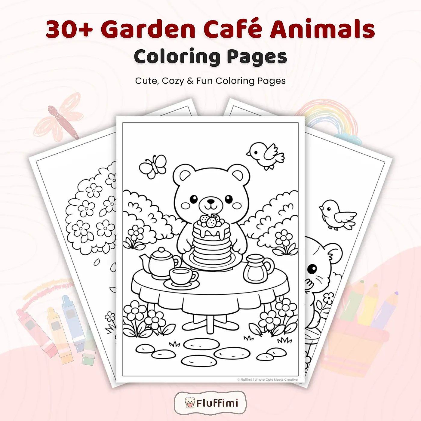 30+ Garden Cafe Animals Coloring Pages – Cozy Tea Party & Bakery Animal Scenes
