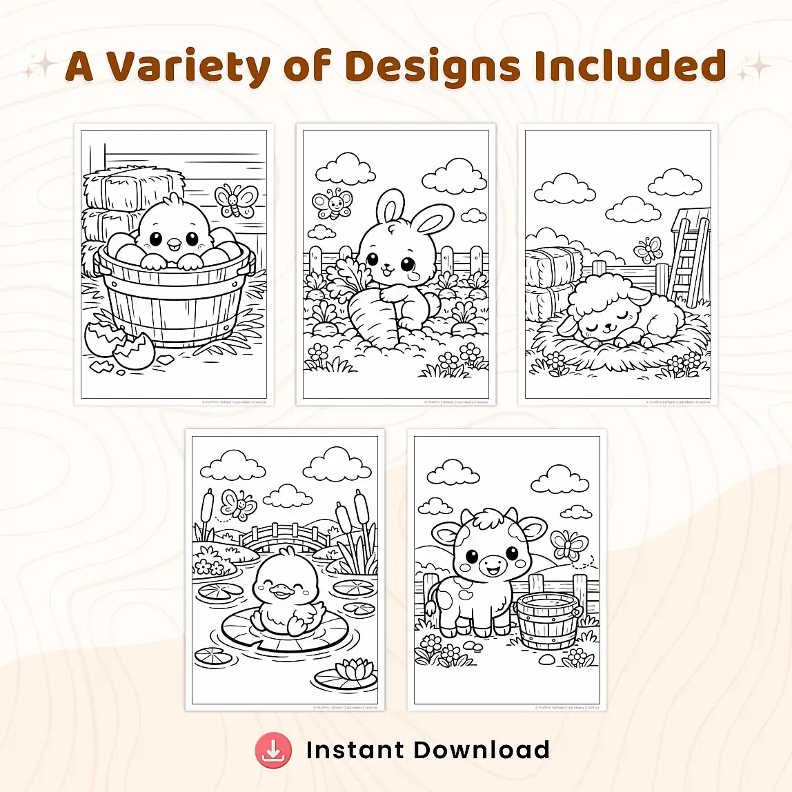 35+ Baby Farm Animal Adventures Coloring Pages for Kids, Cute Barnyard Animals Coloring Book PDF