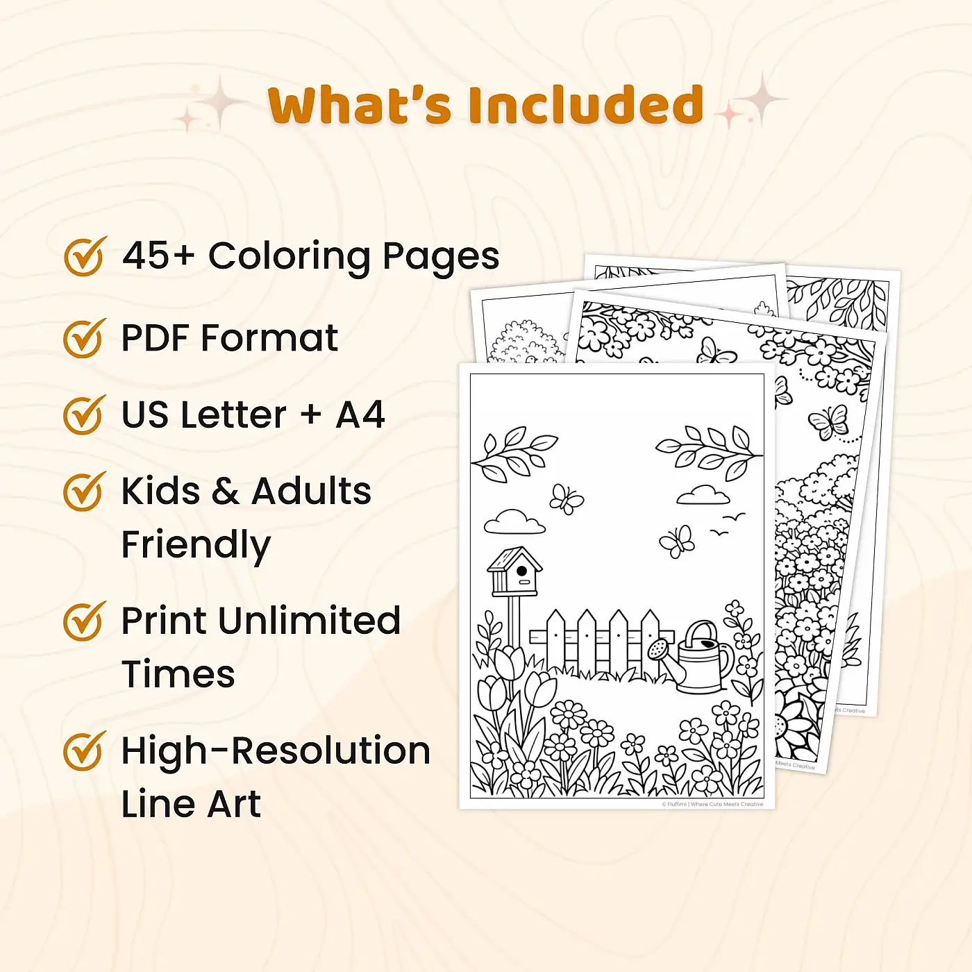 45+ Spring Garden Coloring Pages, Flower Garden Scenes, Cozy Nature Gardens and Gardening Activities Printable PDF