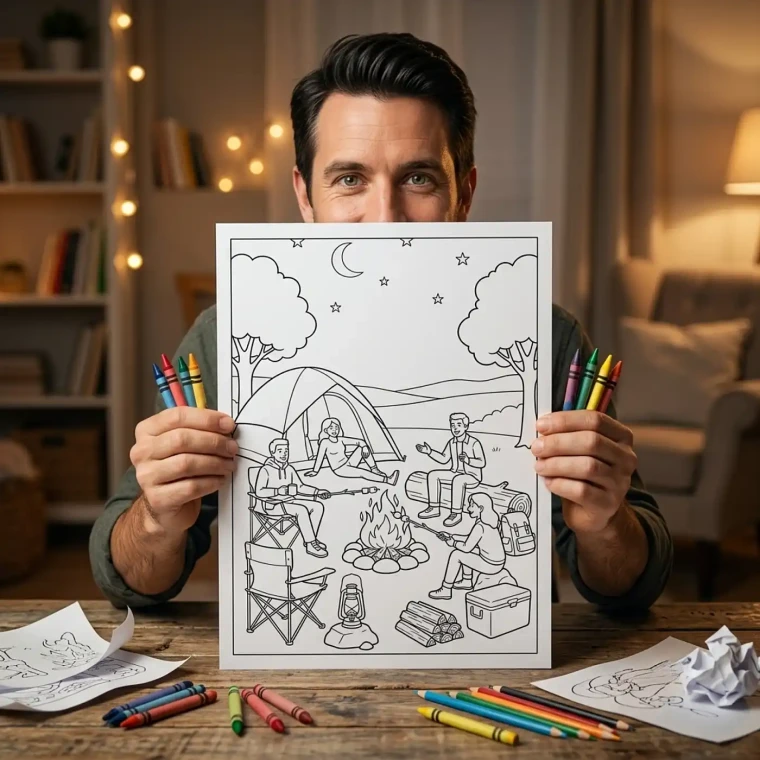 Freebie Camping Fun Coloring Pages for Adults