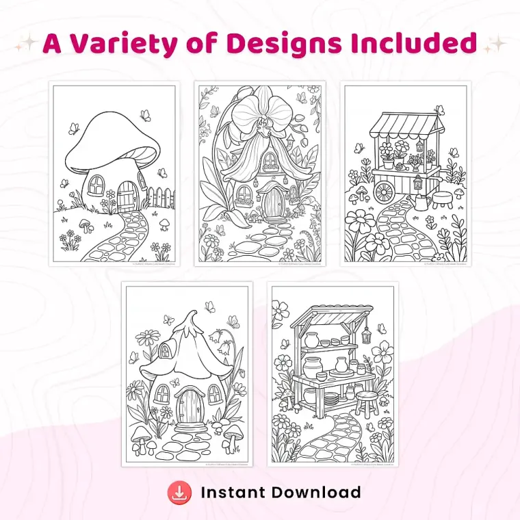 Freebie Floral Fairy House World Coloring Pages