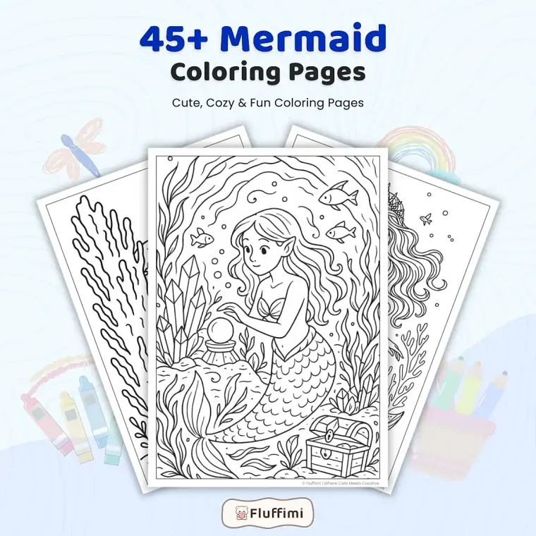 45+ Mermaid Coloring Pages for Kids, Teens & Adults – Cute Cozy Ocean Fantasy Coloring Book