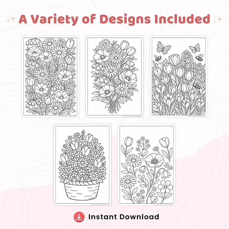 Spring Flowers Coloring Pages – 45+ Blooming Garden & Botanical Designs