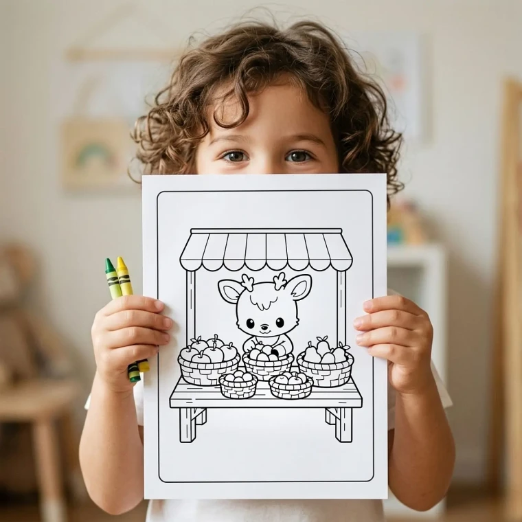 30+ Cute Animal Market Coloring Pages – Kawaii Shop, Bakery & Farmers Market Scenes