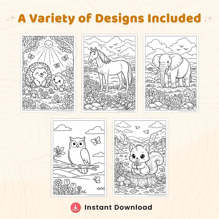 50+ Spring Animals Coloring Pages for Kids – Cute Baby Animals, Farm & Woodland Nature Scenes