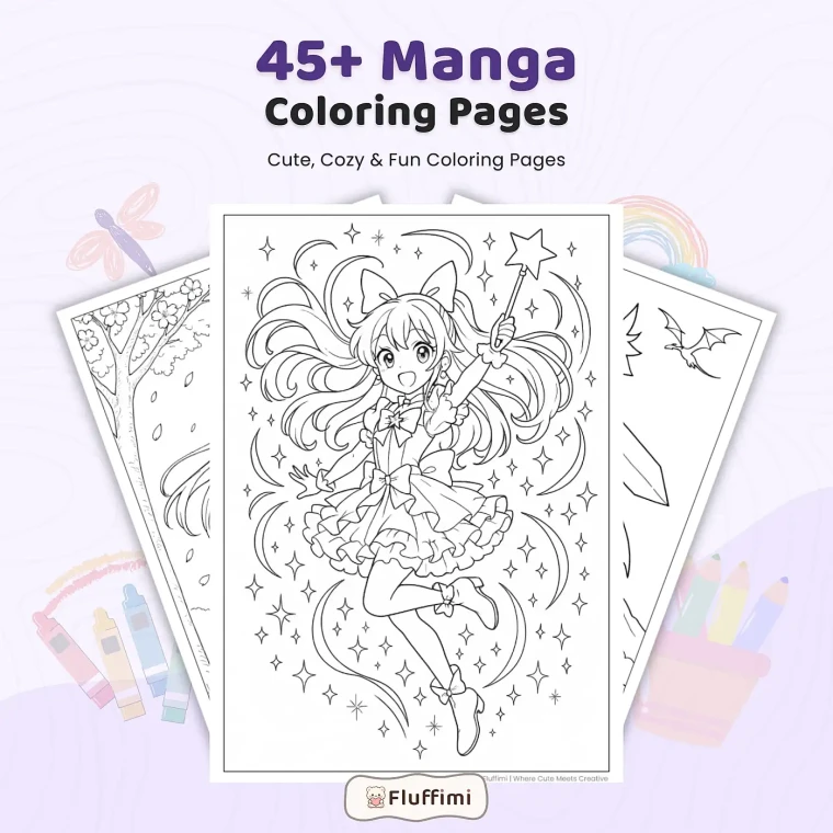 45+ Manga & Anime Fantasy Coloring Pages Bundle – Cute Girls and Fairy Designs