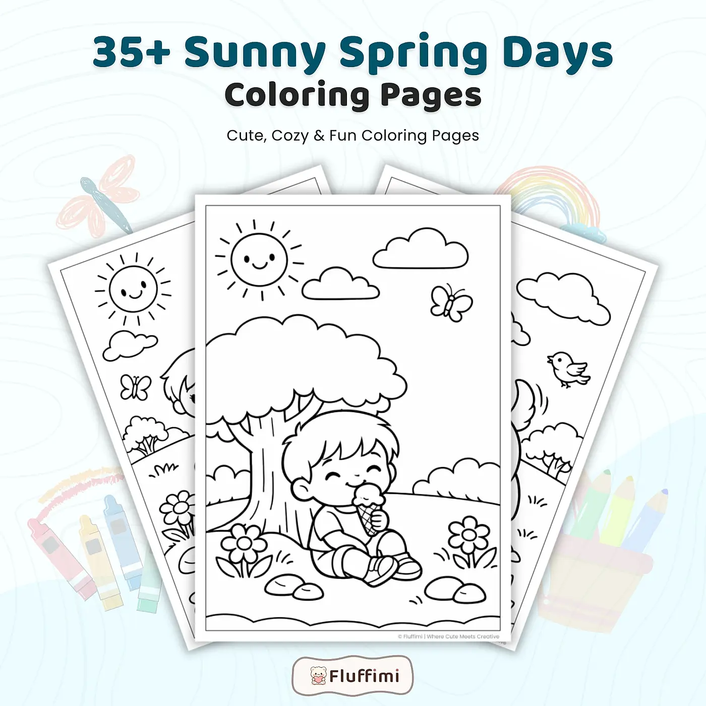 35+ Sunny Spring Days Coloring Pages, Kids Outdoor Fun Activities, Nature and Springtime Coloring Book PDF