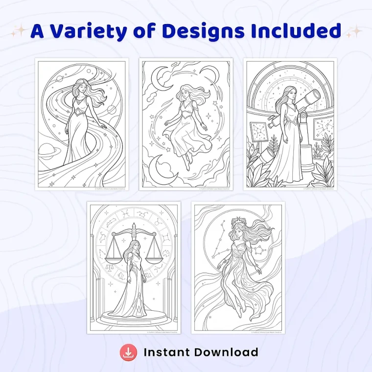 Freebie Zodiac Woman Art Coloring Pages