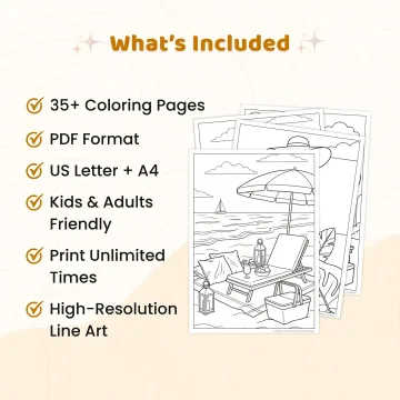 35+ Summer Party Coloring Pages for Adults, Beach Vacation & Tropical Celebration Coloring Book
