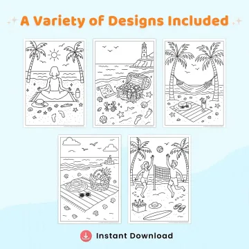40+ Beach Summer Coloring Pages Printable PDF for Kids & Adults