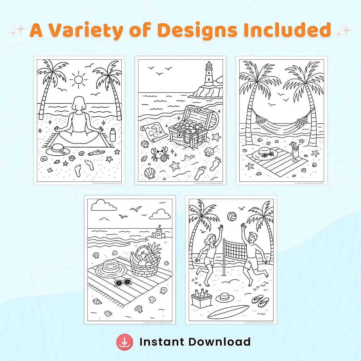 40+ Beach Summer Coloring Pages Printable PDF for Kids & Adults