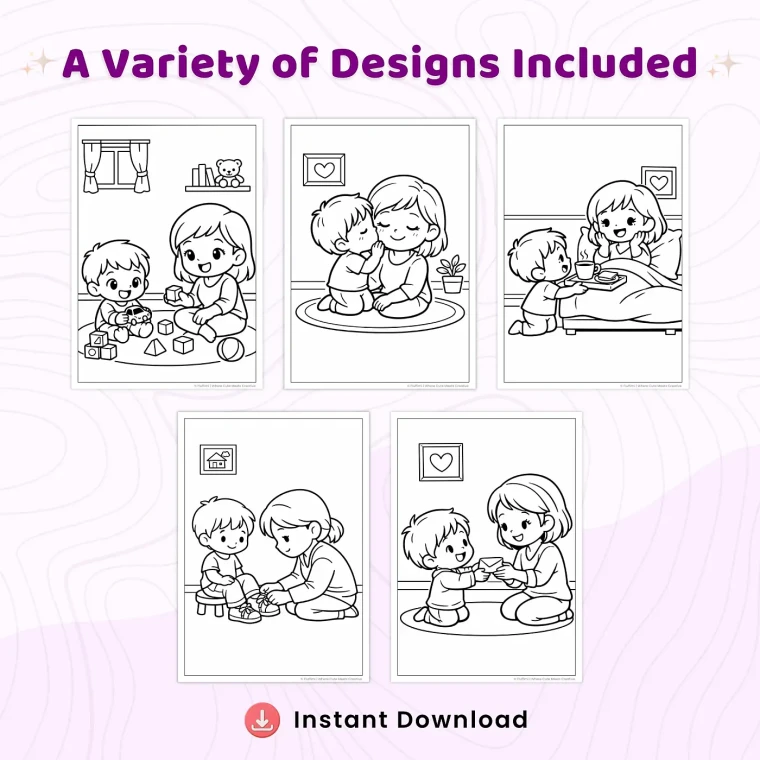 35+ Love You Mom Moments Coloring Pages – Heartwarming Mother Child & Family Appreciation Scenes