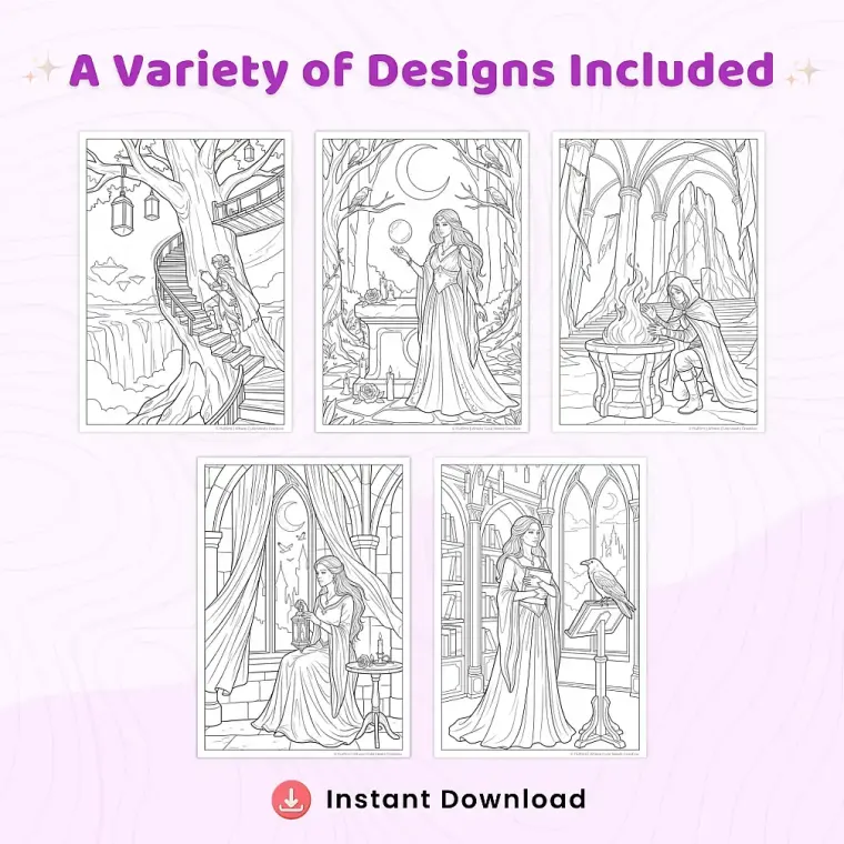 Freebie Magical Gothic Fairytale Coloring Pages