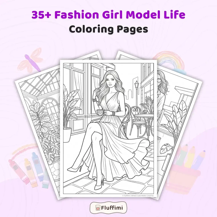 Freebie Fashion Girl Model Life Coloring Pages