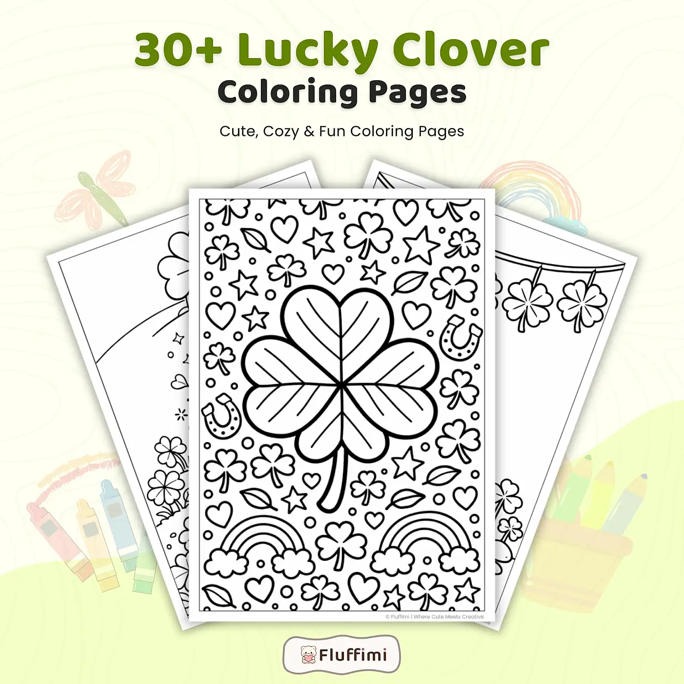 30+ Lucky Clover Coloring Pages Printable PDF Bundle