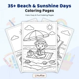 35+ Beach and Sunshine Days Coloring Pages, Kids Summer Beach Activities Coloring Book PDF