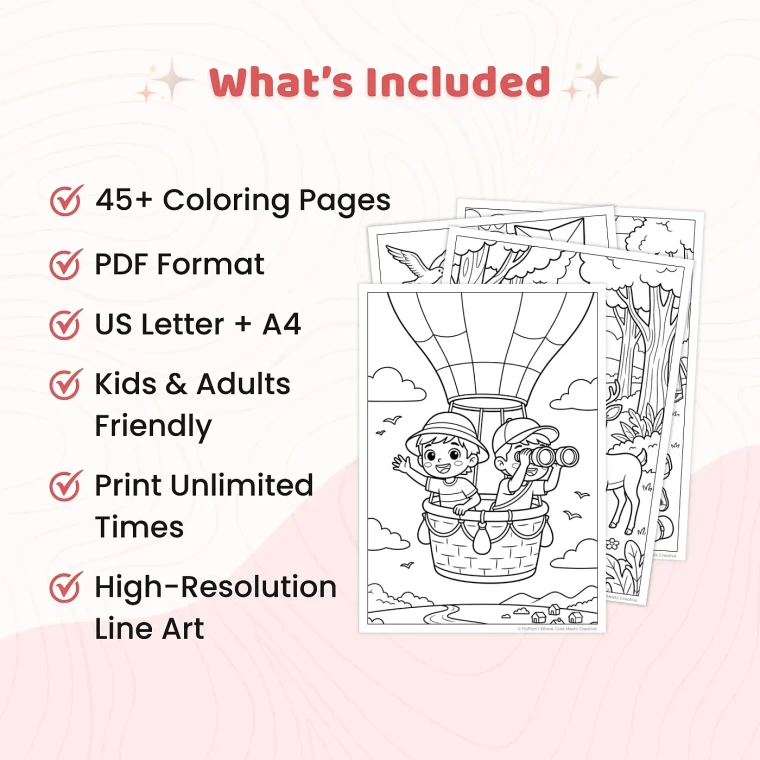 Freebie Vacation Coloring Pages – Printable Travel Adventure Coloring Sheets