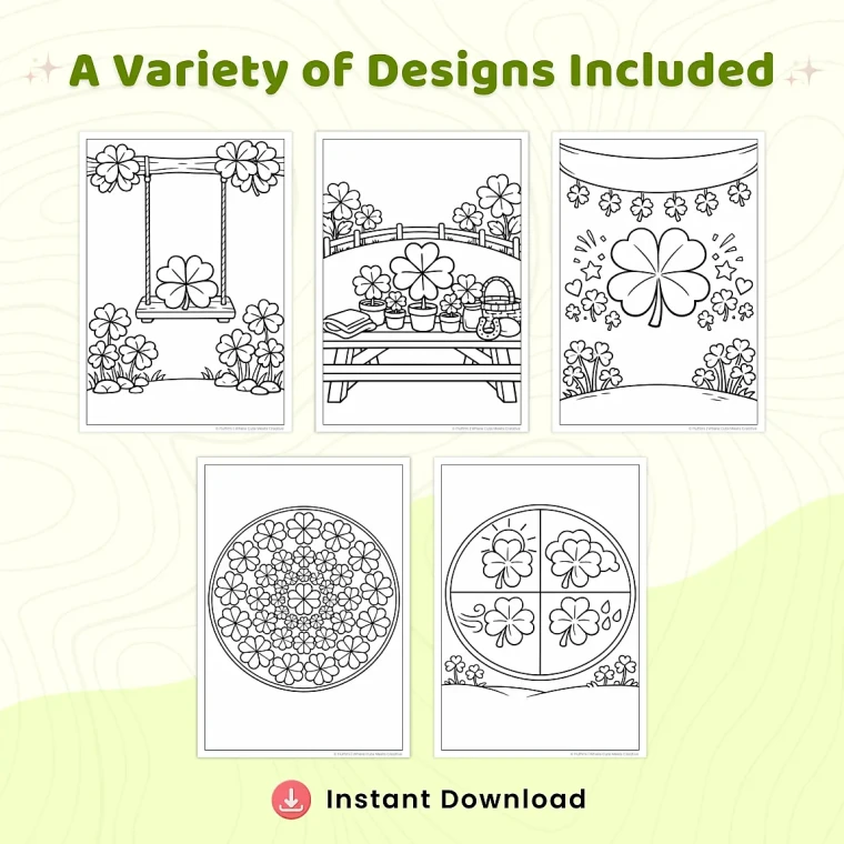 30+ Lucky Clover Coloring Pages Printable PDF Bundle