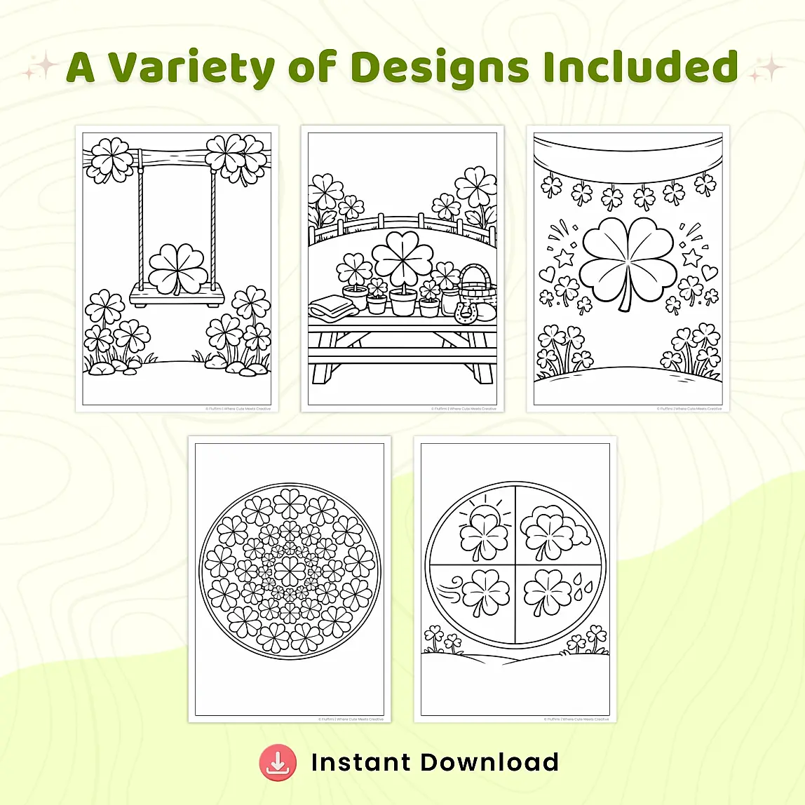 30+ Lucky Clover Coloring Pages Printable PDF Bundle