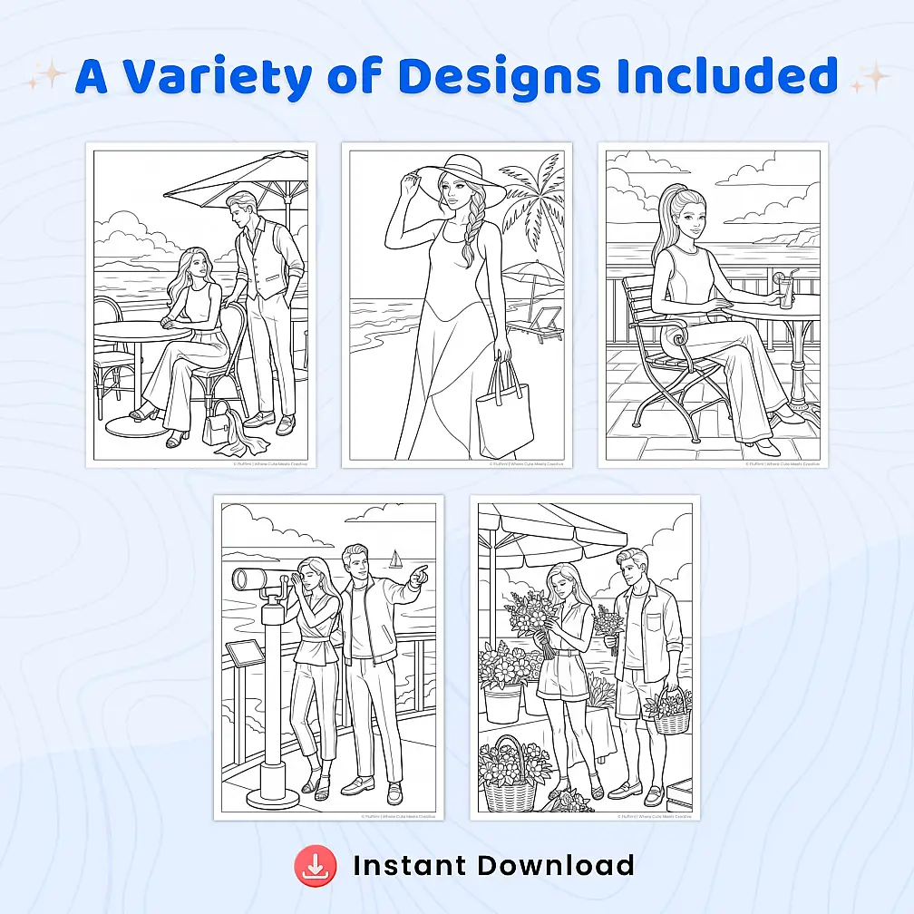 Free Beach Fashion Coloring Pages for Adults
