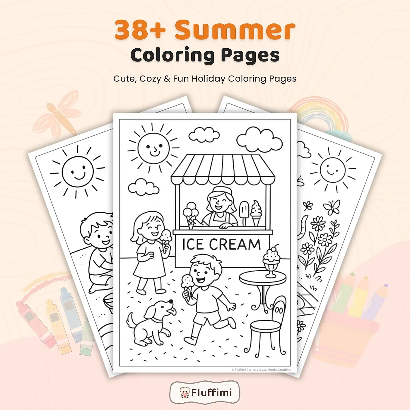 Summer Coloring Pages Printable PDF Bundle for Kids, Teens & Adults