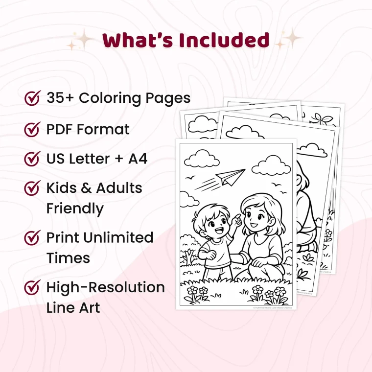 35+ Family Love & Mom Care Coloring Pages, Mother and Children Bonding Activities, Printable Family Coloring Book PDF