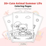 35+ Cute Animal Summer Life Coloring Pages, Kawaii Beach Animals and Summer Adventure Coloring Book PDF