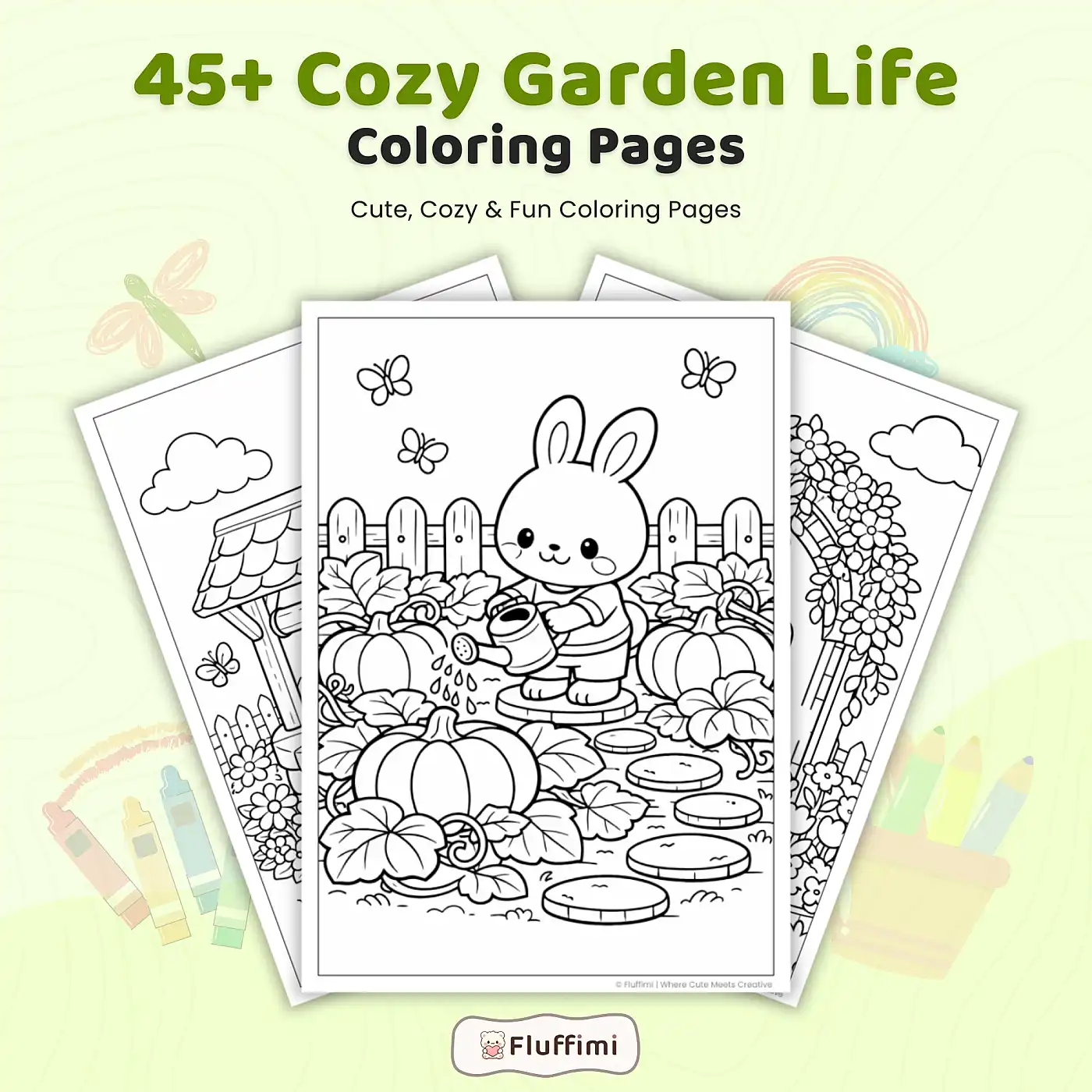 45+ Cozy Garden Life Coloring Pages, Spring Cottage Animal Garden Scenes, Printable Garden Coloring Book PDF