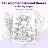 35+ Woodland Animal Homes Coloring Pages, Cozy Forest Cottage & Mushroom House Coloring Book PDF