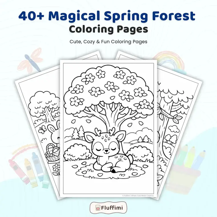 40+ Magical Spring Forest Coloring Pages – Woodland Animals & Enchanted Fantasy Nature Scenes