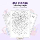 45+ Manga Coloring Pages for Kids and Adults, Cute Anime Girls, Fantasy Fairies Coloring Book PDF