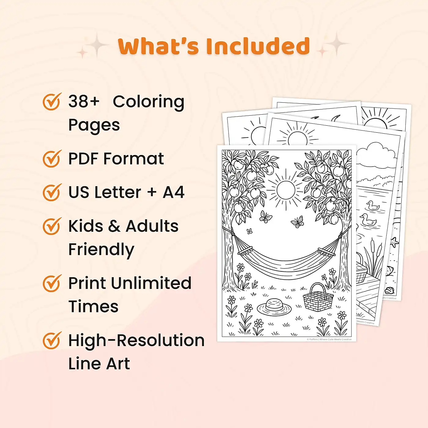 Summer Coloring Pages Printable PDF Bundle for Kids, Teens & Adults