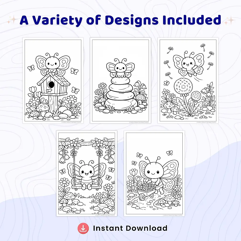 30+ Butterfly Garden Coloring Pages – Cute Kawaii Butterflies, Flower Meadows & Spring Nature Scenes